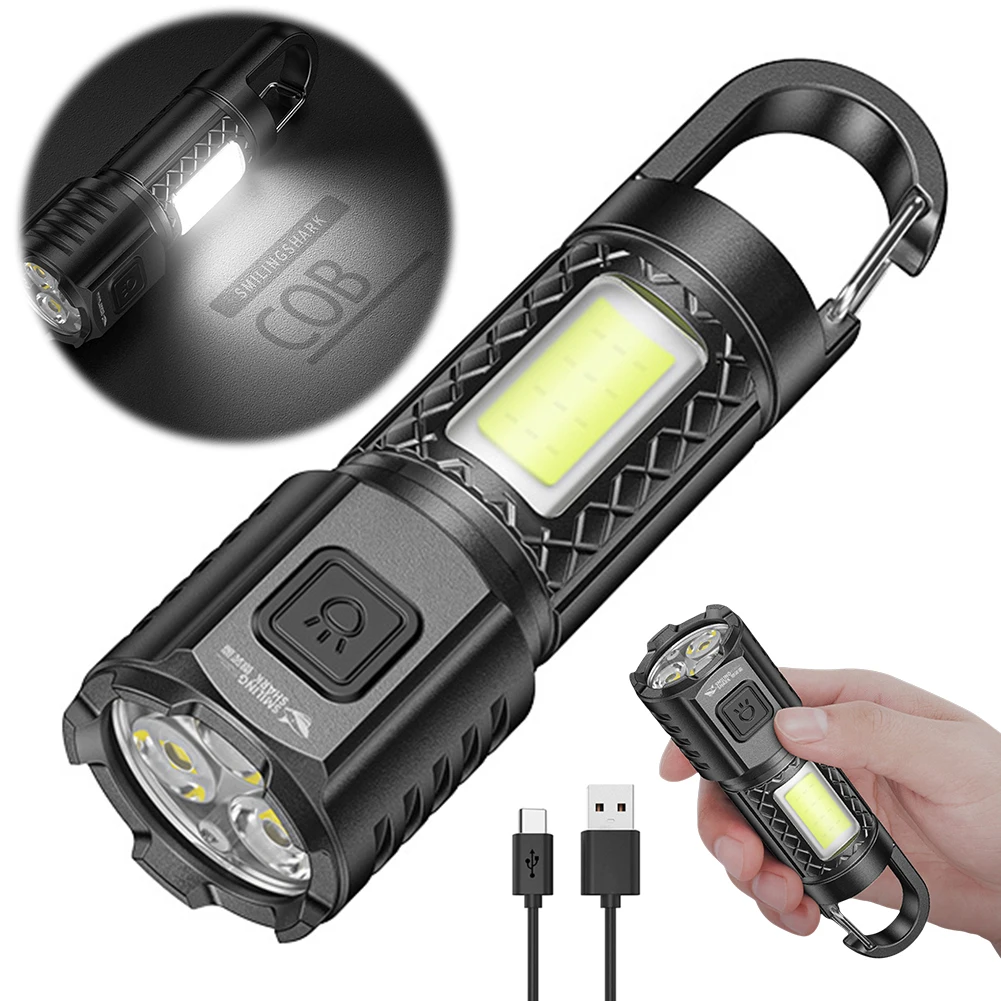 

LED COB Outdoor Portable Flashlight USB Charging High Brightness Torch 3 Gears Emergency Flashlight for Outdoor Hiking Fishing