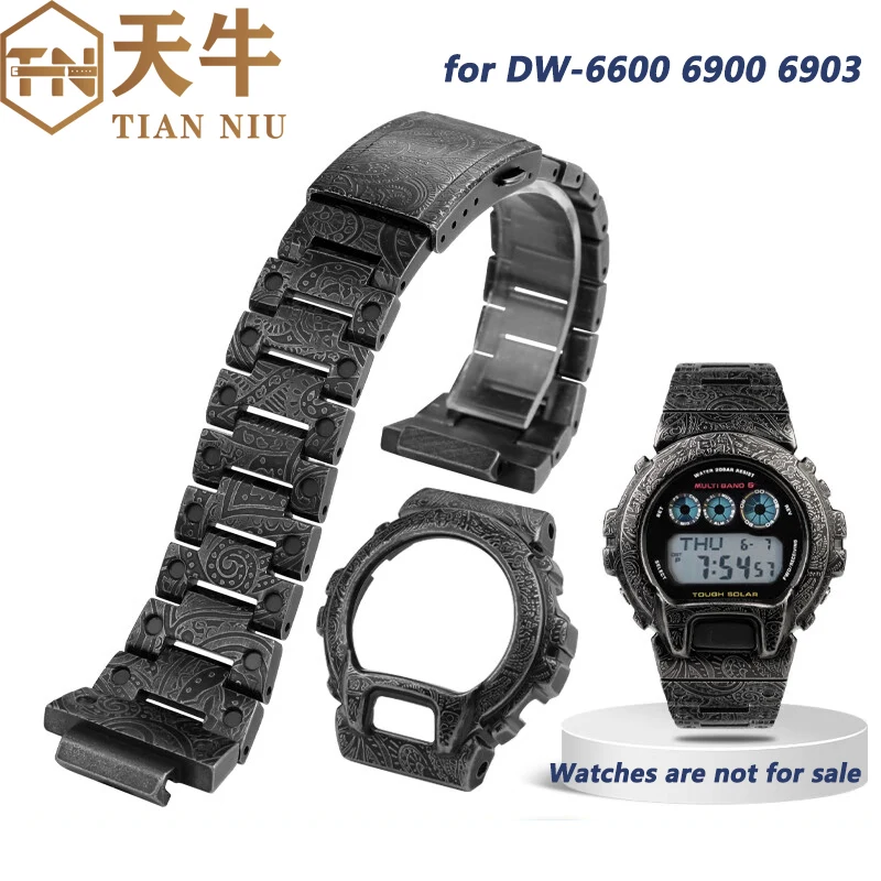 

DW6900 Modified Stainless Steel case Watchband for Casio G-SHOCK DW-6900/6600 DW-6903 Metal Paisley Retro Carved Strap Case