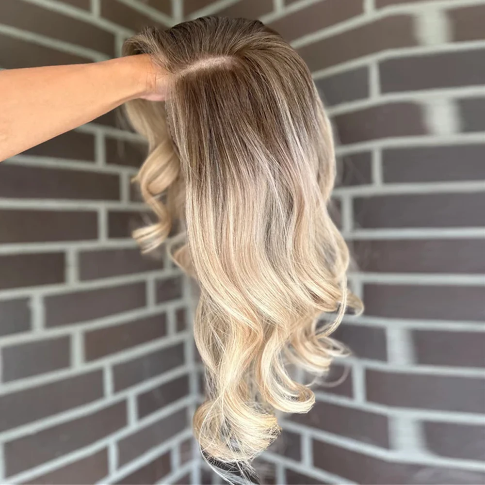 

Натуральный коричневый парик с золотистыми прядями, синтетический, с HD-кружевной передней частью, омбре, с предварительно проработанной линией роста волос, термостойкий, легкий на ощупь