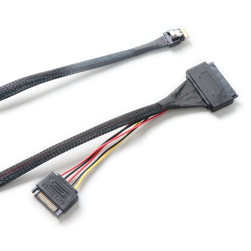 PCIe4.0 Slimsas SFF-8654 4i Male to SFF 8639 U.2 Hard Disk SSD Cable with 15cm 15Pin SATA Power Extension Cord Wire