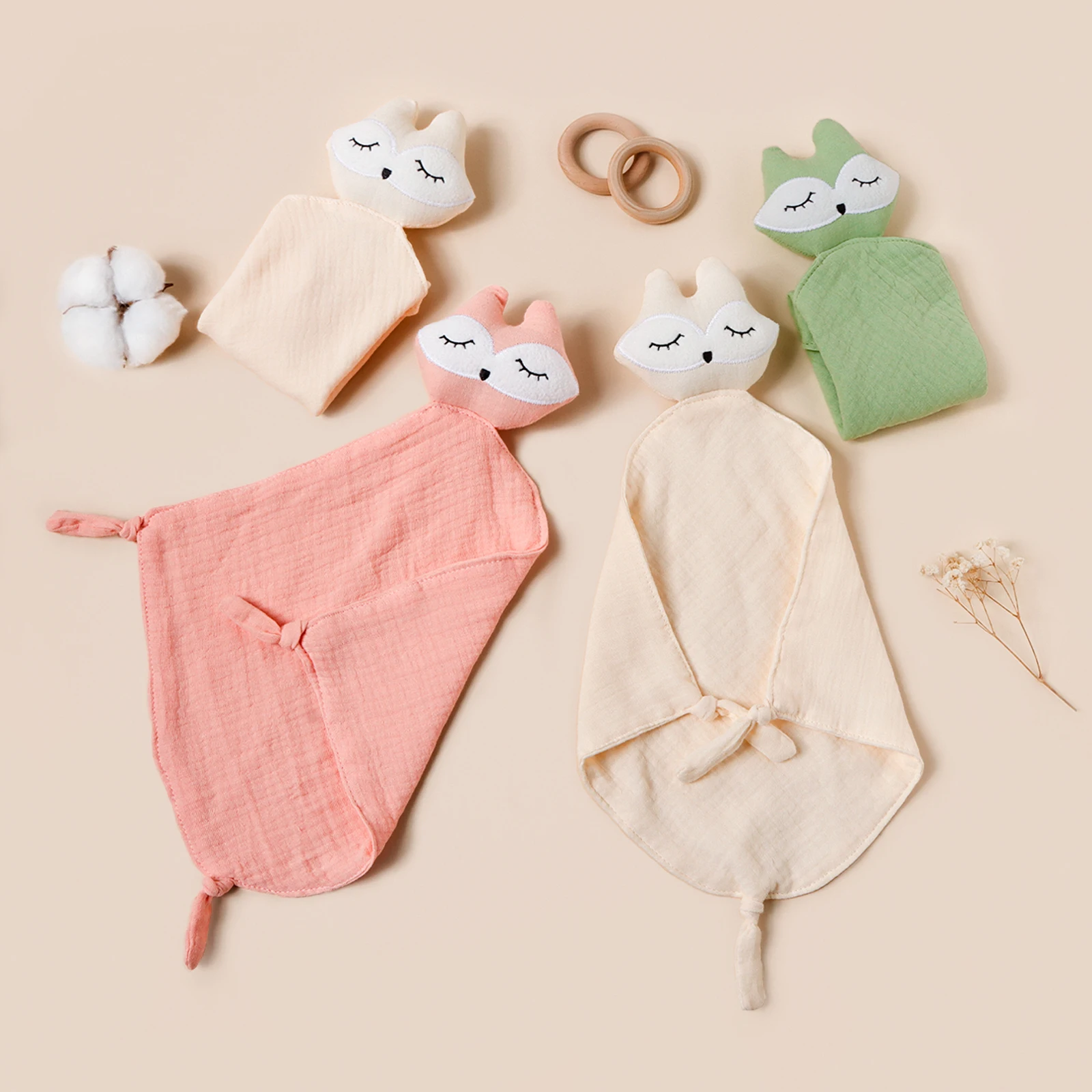 

Удобное квадратное одеяло из чистого хлопка с милой лисой и вышивкой, детское мягкое тканевое полотенце для зубов, подарок для новорожденного, модная кукла для малышей