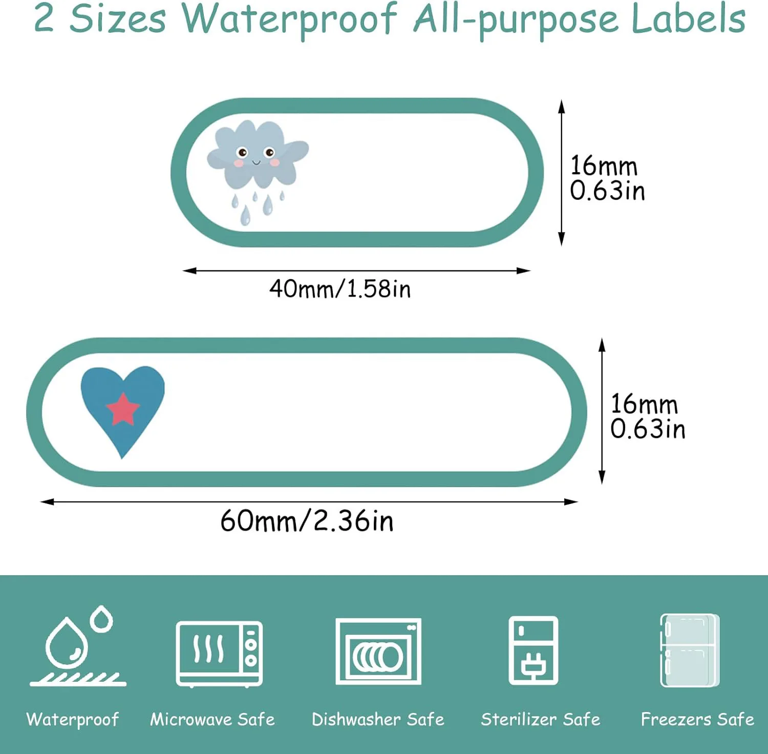 10 Sheets/160pcs Cartoon Kids Name Stickers Rectangular Waterproof Self Adhesive Name Labels for Bottle Lunchbox School Supplies