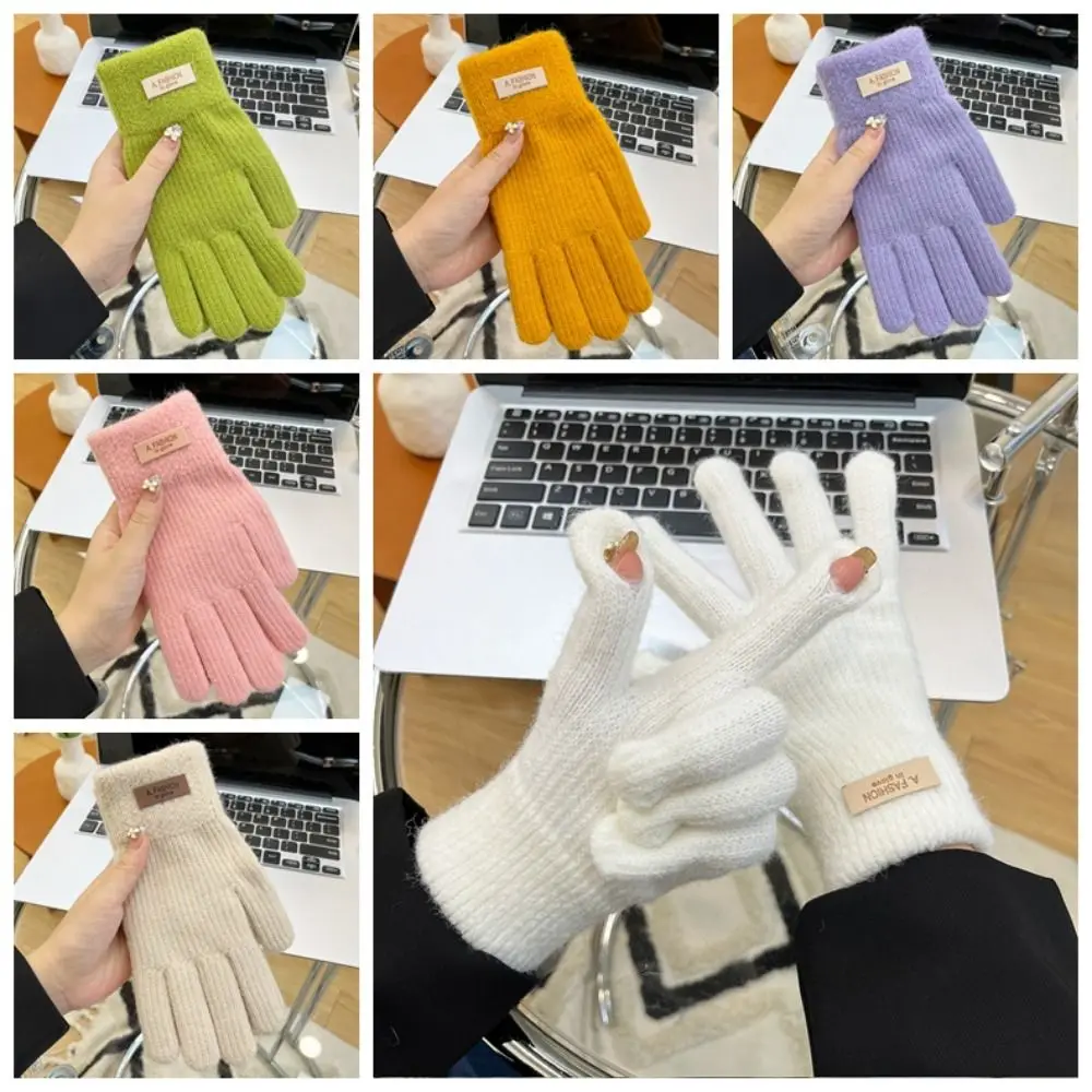 

Candy Color Knitting Gloves Touch Screen Five Finger Full Finger Mittens Korean Style Warm Cycling Driving Gloves Female