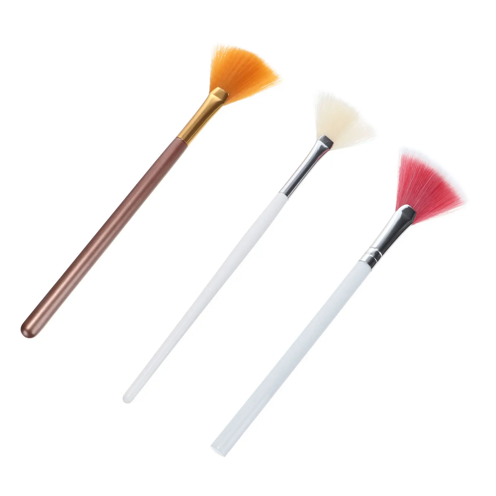 3 pennelli per trucco a forma di ventaglio, nylon premium, alluminio, legno, miscela, evidenziatore in polvere, fard, kit di strumenti per trucco