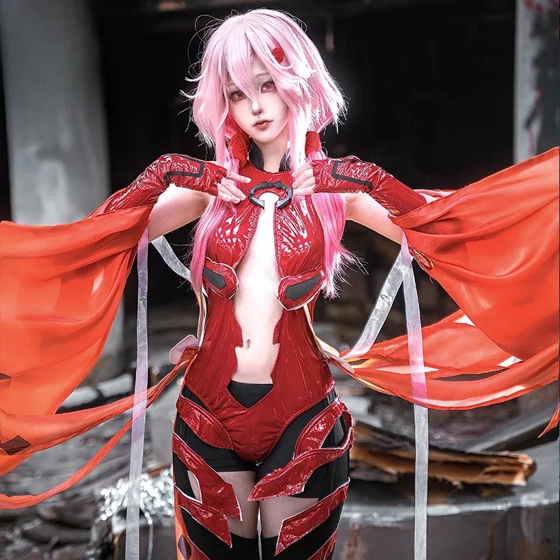 Yuzuriha Inori Costumes Guilty Crown Battle Suit Red PU Leather  Women Cosplay Suit Carnival Party Events Cosplay Performance