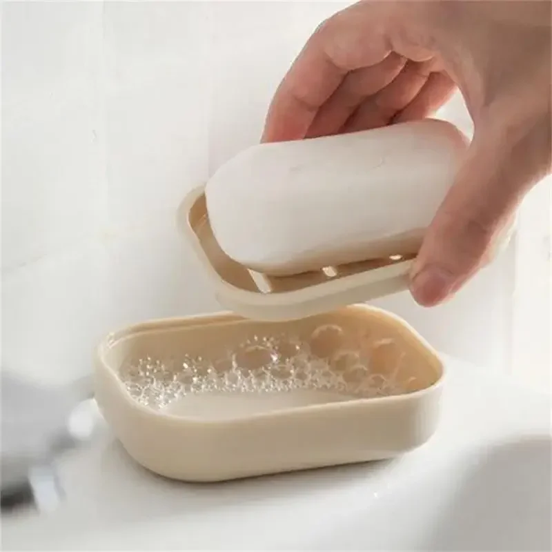 1PC Portable soap tray Double-layer plastic box Household bathroom drain tray Bathroom soap box with lid