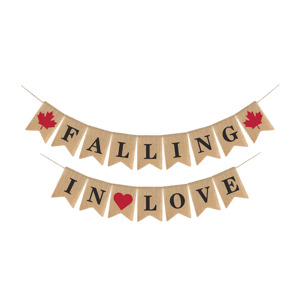 

1pc Wedding Decoration Banner Heart-shaped Hanging Khaki Cloth Bunting Linen Indoor Outdoor Ceremony Supplies