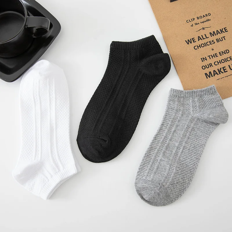 5 Pairs 1 Lot Spring Summer New Socks Pack White Black Gray Low Tube Solid Color Men Ankle Mesh Short Crew Socks Set Cotton Soks