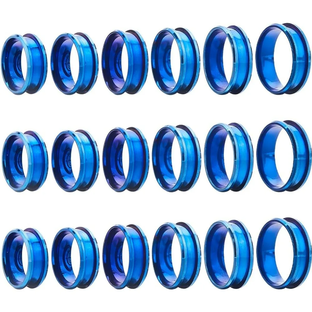 1 Box 18Pcs Inlay Ring Blanks Blue Stainless Steel Ring Blanks Grooved Ring Blank US Size 7/8/9/10/11/12 Finger Rings Making Kit