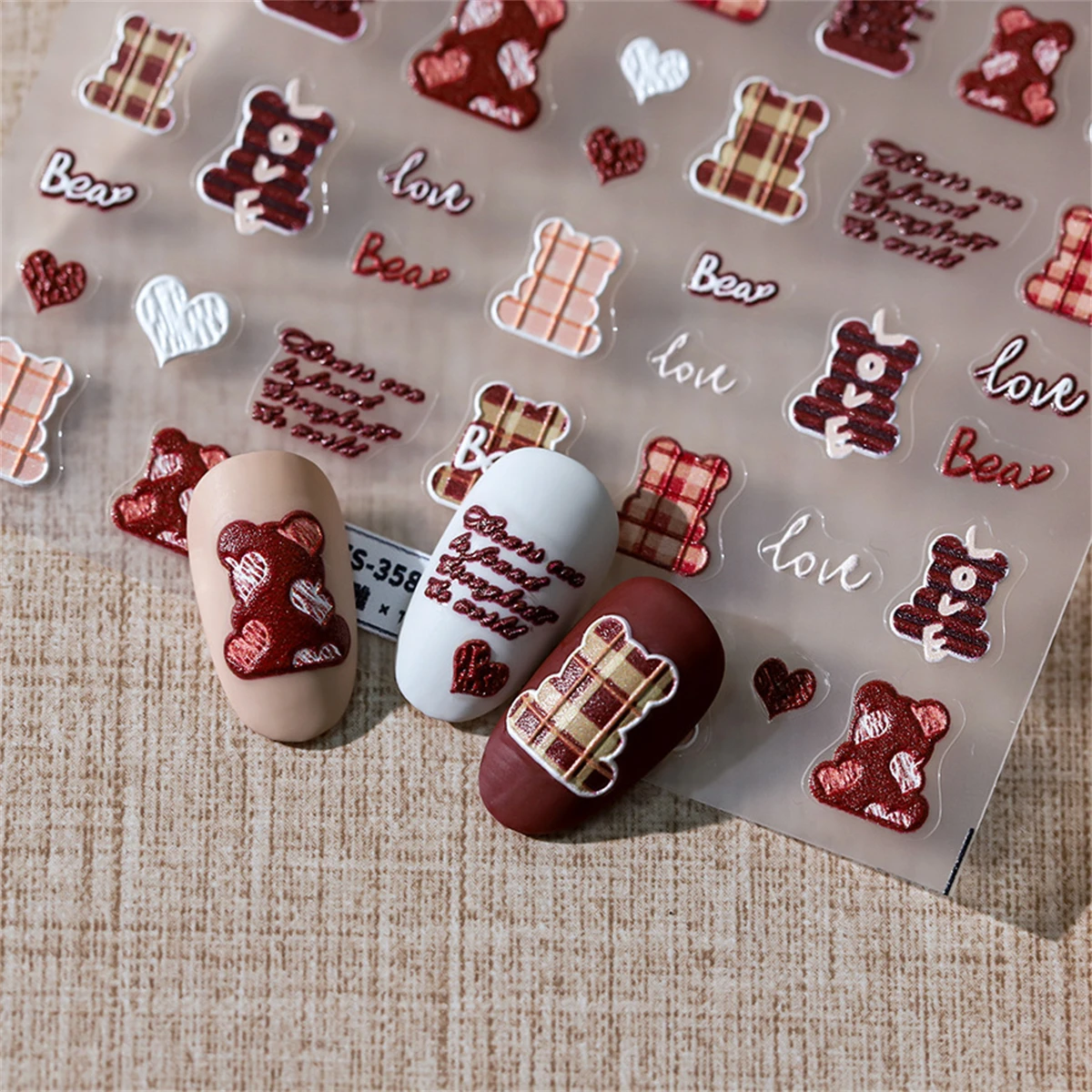 Autocollants 5D pour Nail Art, Décalcomanies pour Ongles, Ours Brun, Dessin Animé, Décorations, Accessoires, DIY, 1 Pièce