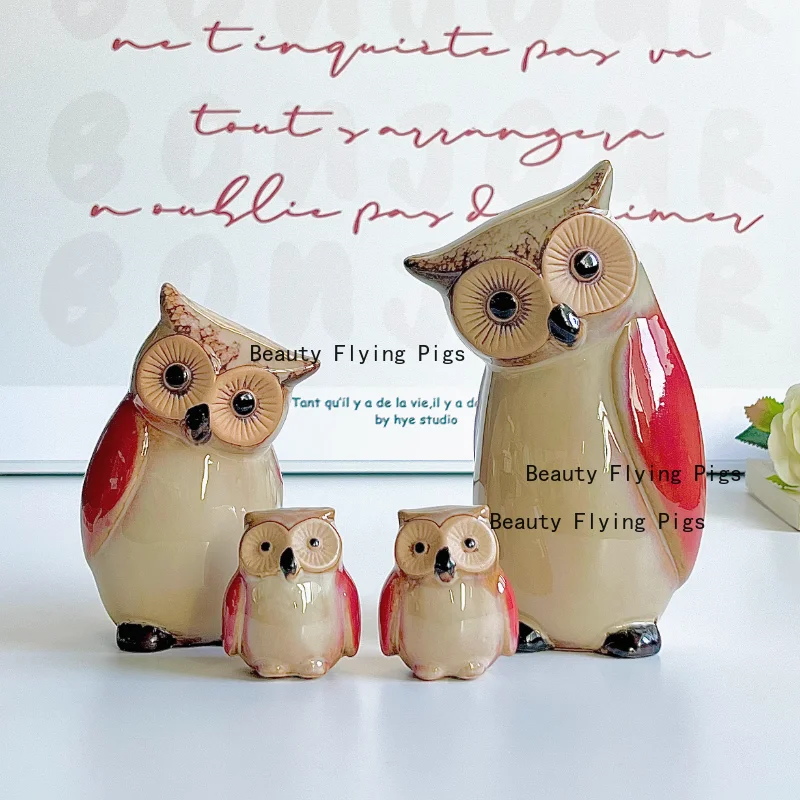 

4pcs Ceramic family of four owl desktop ornaments creative home decor living room decoration handicrafts