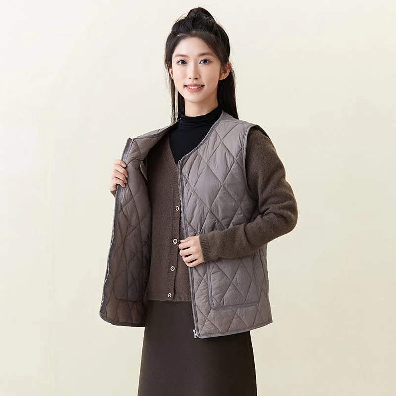 

Autumn and Winter New Style Down Cotton Vest Women's Thin Warm Vest Waistcoat Zipper Youth Liner Jacket