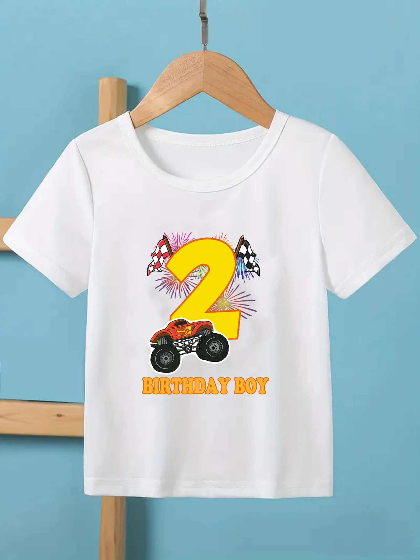 2/3/4/5/6 Year Old Boy Birthday Monster Truck Car Birthday Number Printed T-Shirt Boys Suitable For Birthday Party Gift Clothing