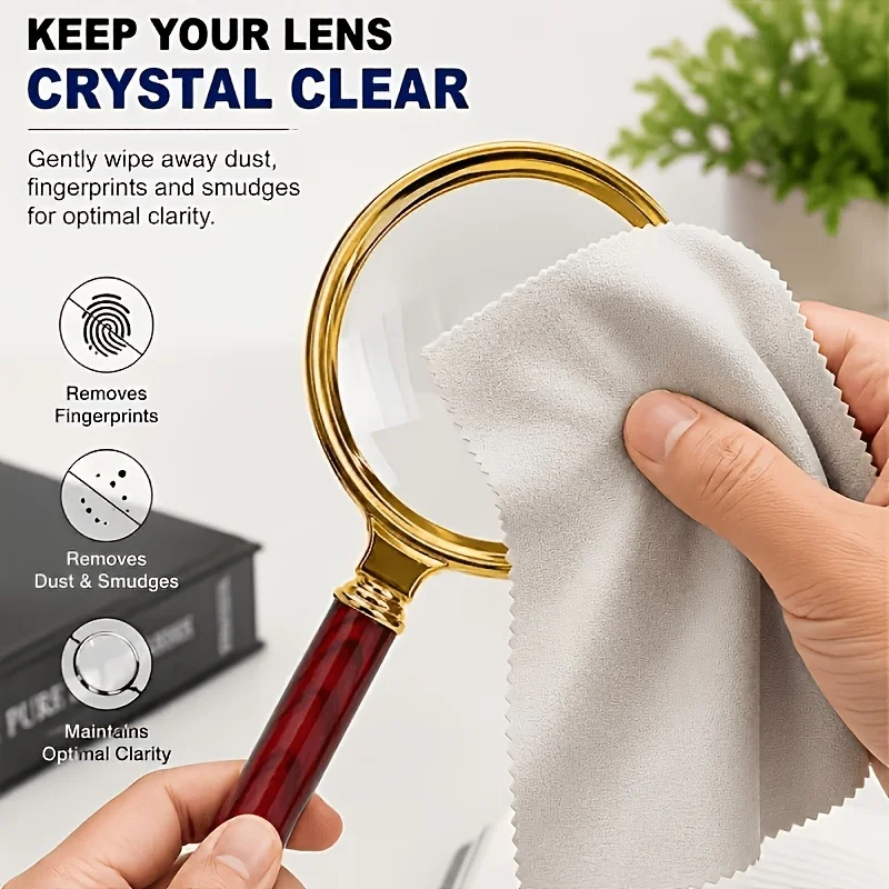 2Pcs Set 1 Extra Large Upgraded 80X Ultra-Clear Handheld Metal Magnifying Glass + 1 Random Color Cleaning Cloth