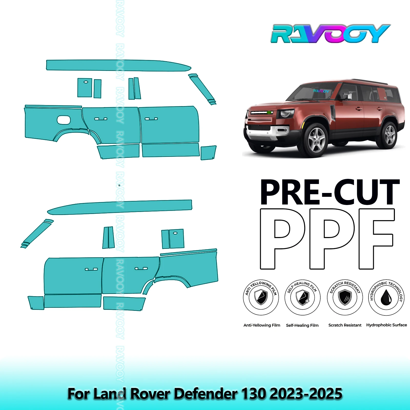 

For Land Rover Defender 130 2023-2025 8.5mil Clear Matte Pre-Cut PPF Door & A/B Pillar Kit TPU Paint Protection Film Set