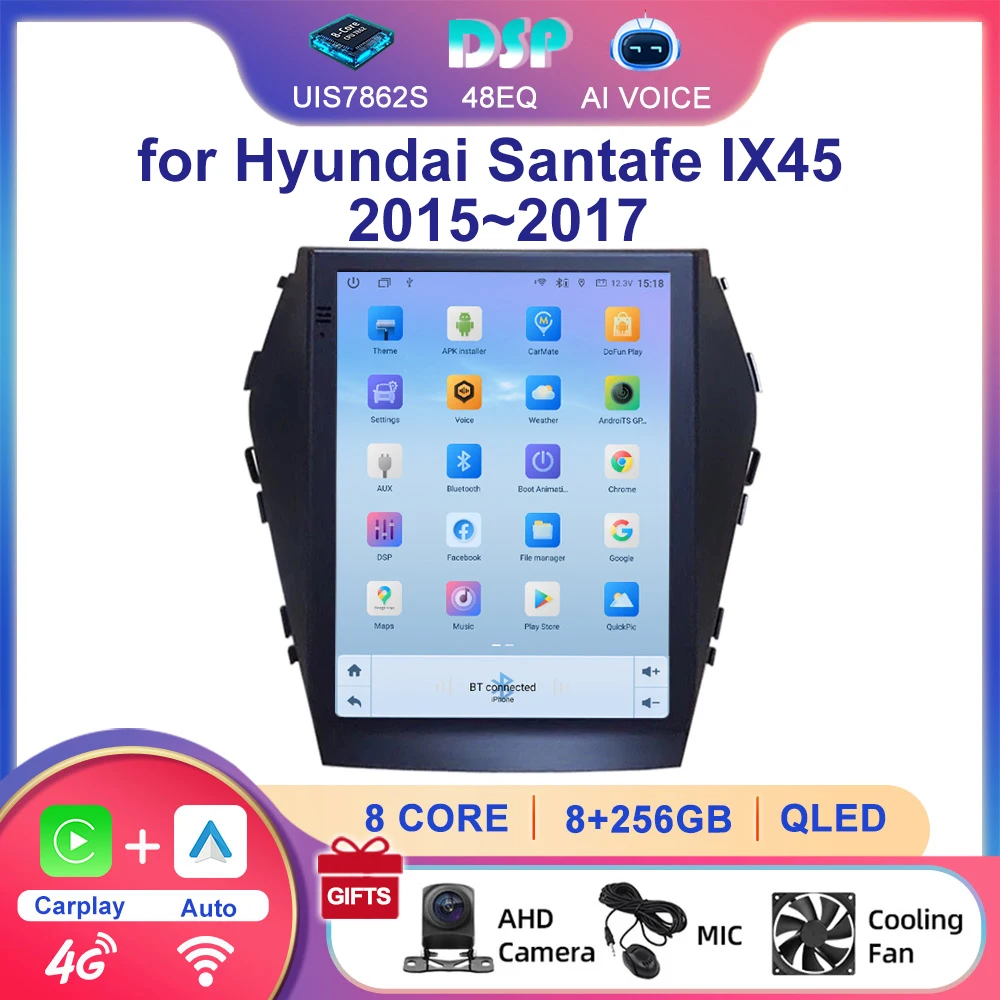 Android Touch Screen Autoradio GPS Navigation Carplay Stereo Multimedia Car Radio Player for Hyundai Santafe IX45 2015~2017