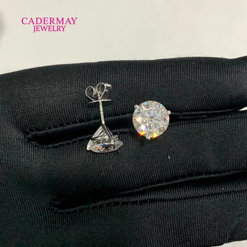 High Quality Martini 3 Prongs 9mm 3ct Each VVS Moissanite Diamond Earrings Stud 14K White Gold Moissanite Earrings For Women Men - view 5