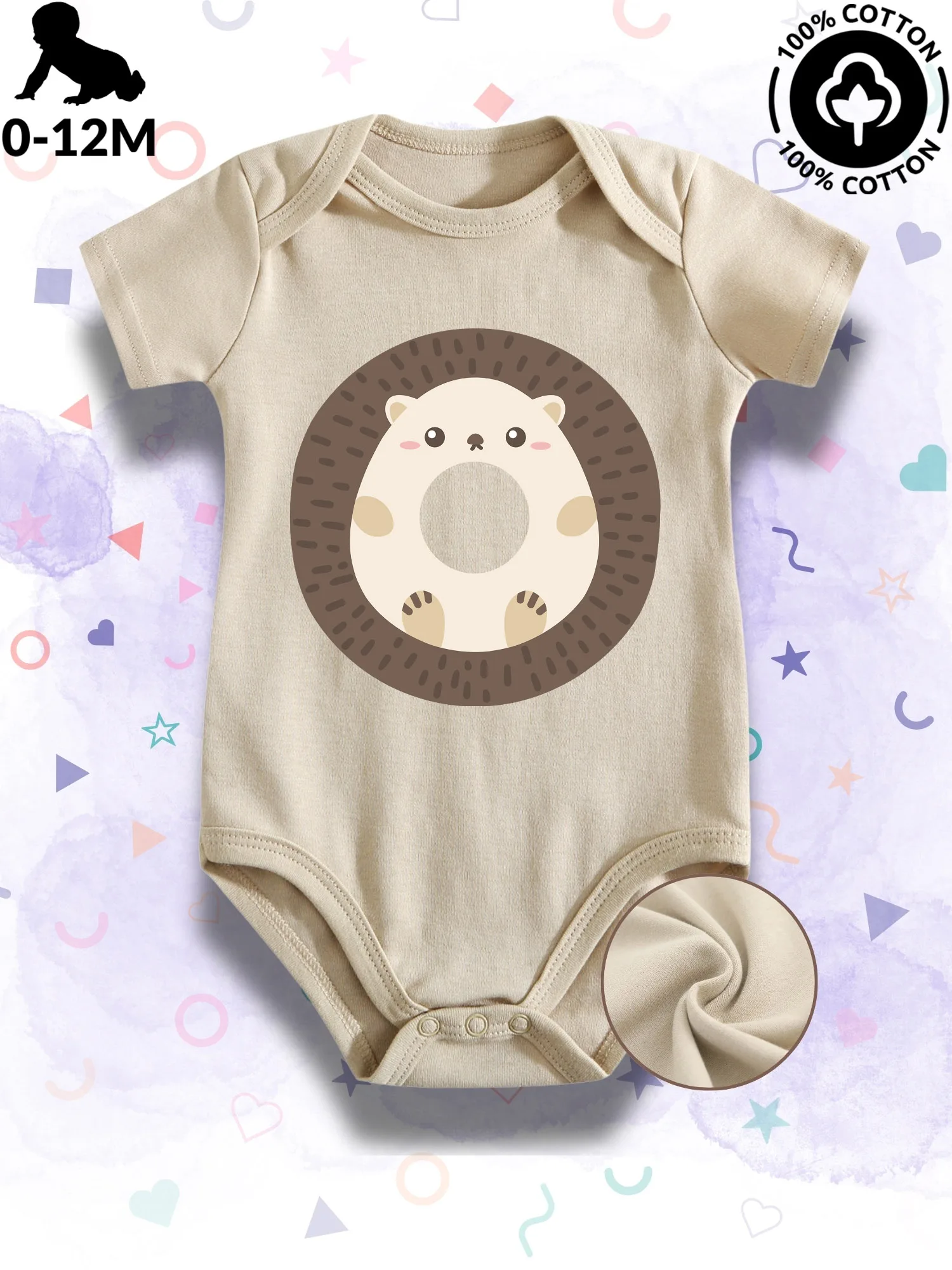 

Hedgehog Donut Unisex Baby Bodysuit, 100% Cotton Soft Onesie, All-Season Wear Beige Crawling Suit 190GSM