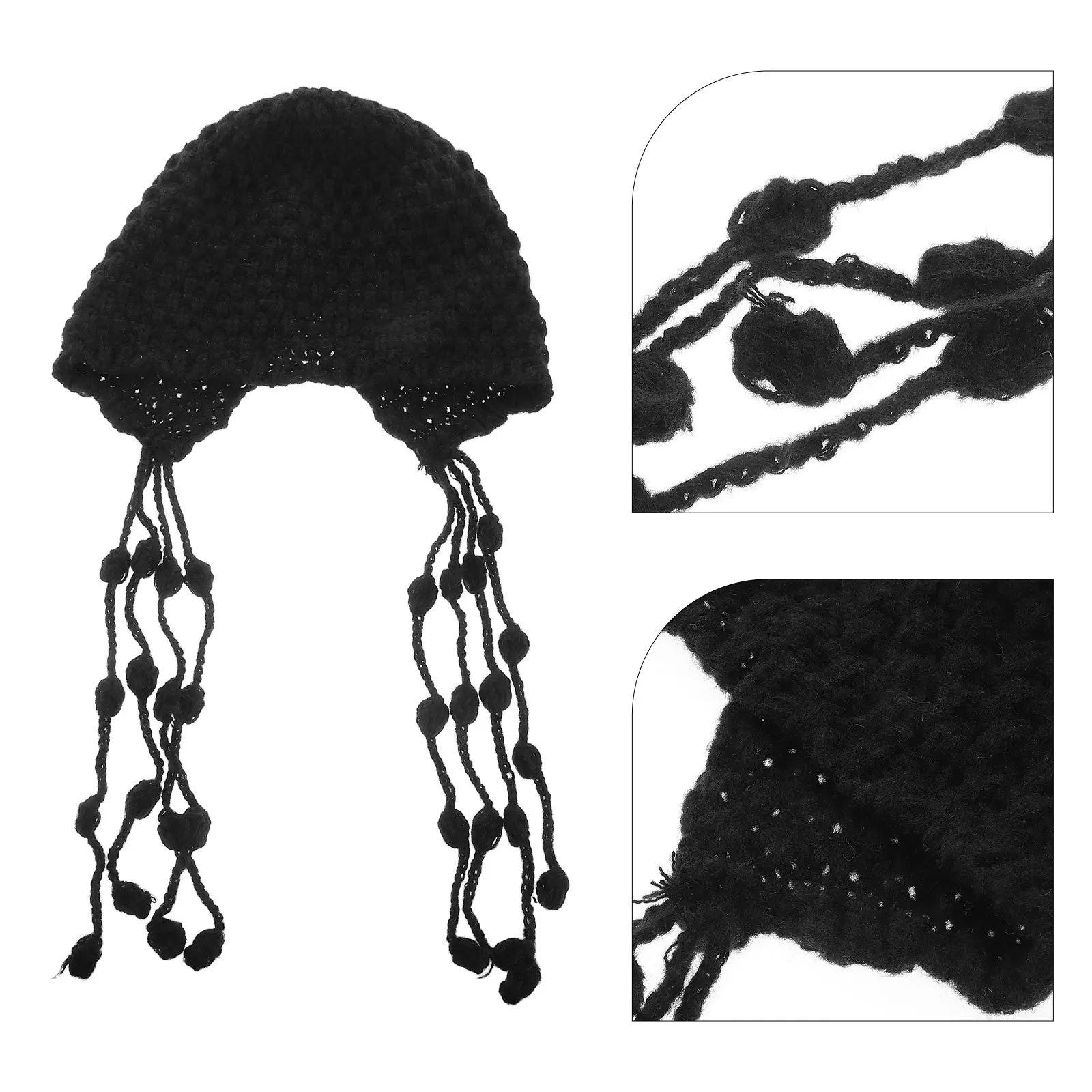 

Crochet Beanie Tassel Hat Vintage Inspired Knit Cap Warm Comfortable for Winter Outdoor Sports Fashionable Look