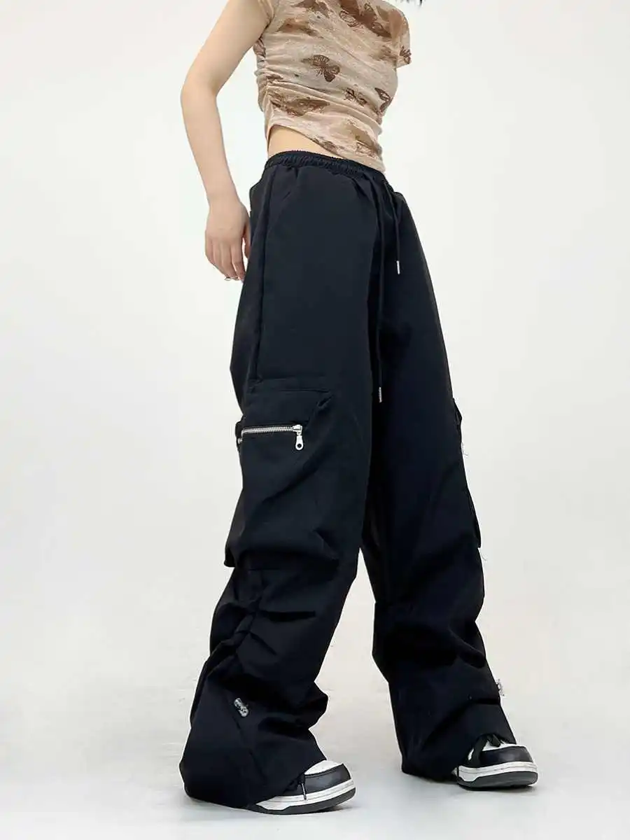 ผู้หญิงสีแดงร่มชูชีพกางเกงBaggy CargoกางเกงHarajuku Oversize Sweatpantsญี่ปุ่น 2000Sสไตล์Y2k Vintageแฟนกางเกง