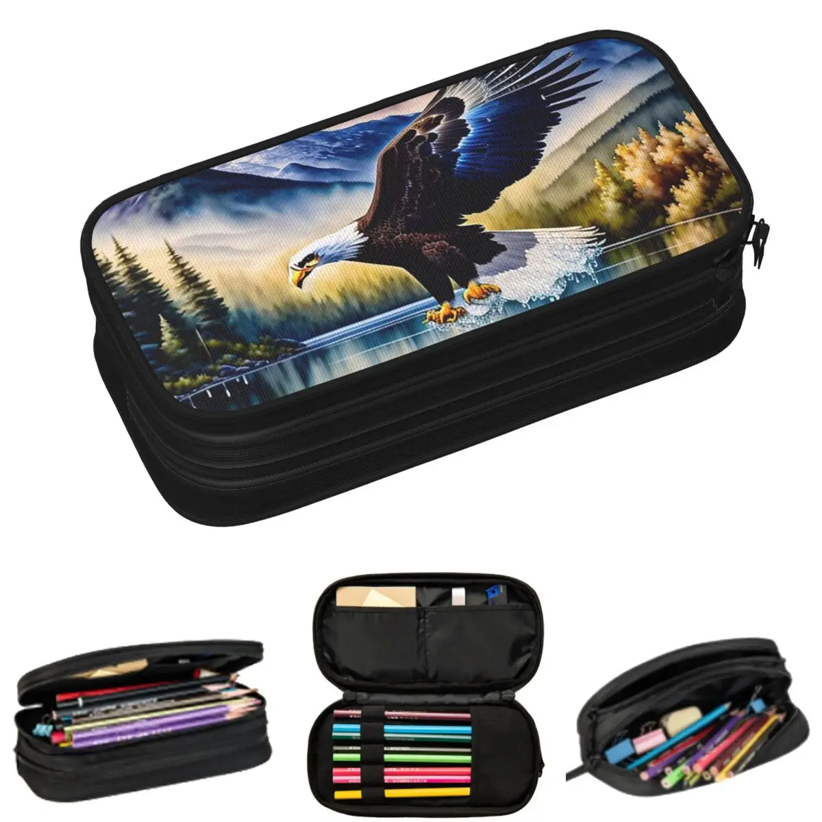 

Eagle Soaring In Splendor Mountain Forest Pencil Cases for Students Gifts Pen Box Pencil Bag Big Capacity Pencil Pouch