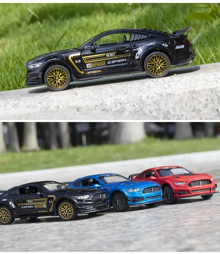 1:32 Ford Mustang Gt500 Supercar Legering Automodel Geluid Terugtrekken Auto 4 Open Deur Kindercadeaus Speelgoed