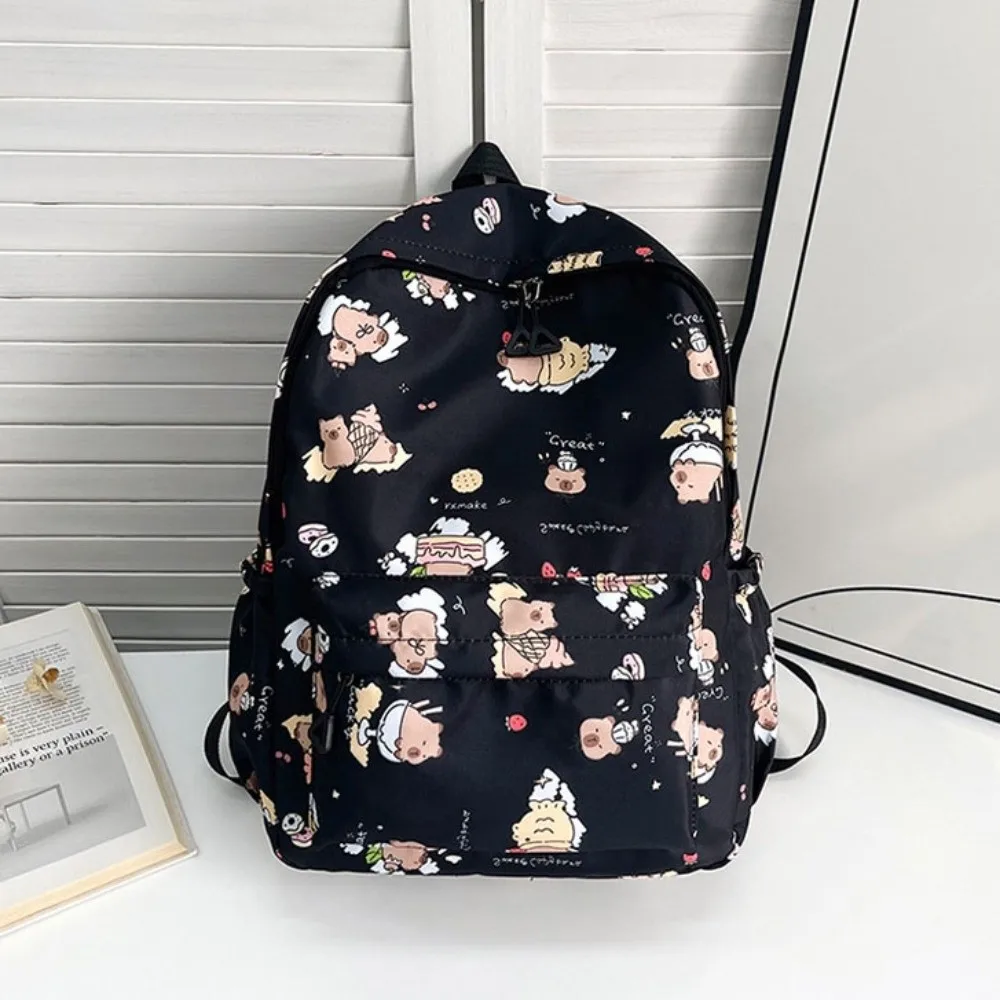 Nylon Capybara Backpack Lightweight Multi Functional Cartoon Animal Daypack Adjustable Straps Wide Straps