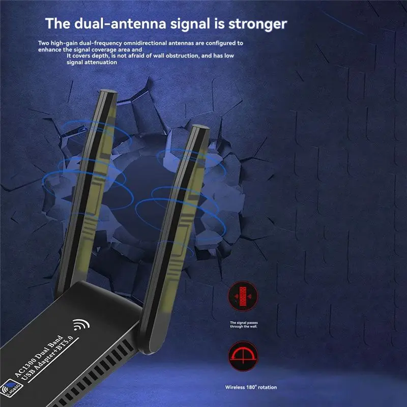 M51K-USB 3.0 Wifi Bluetooth 5.0 Adapter 1300Mbps 2 In1 USB Dongle Dual Band 2.4Ghz 5Ghz Wifi 5 Network Wireless Wlan Receiver