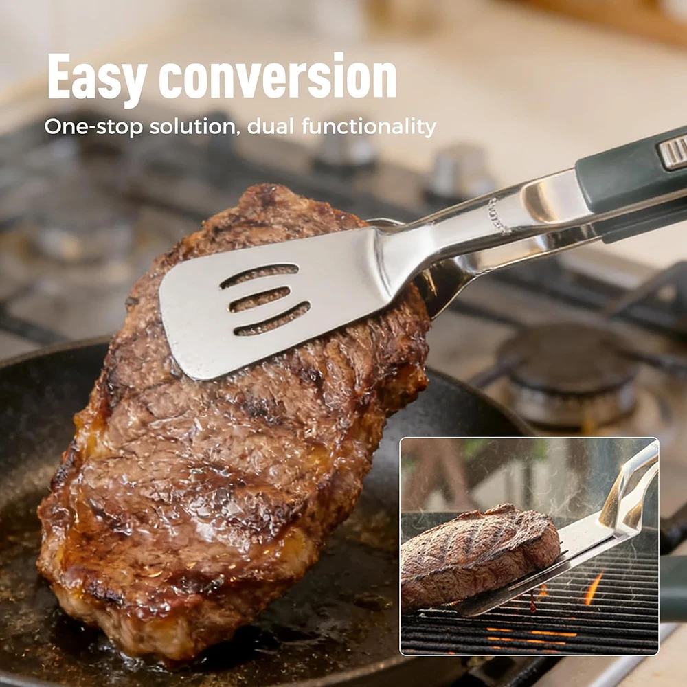 

Зажим для гриля из нержавеющей стали 13,3 дюйма, защита от ожогов, удлиненная ручка, лопаточка, щипцы, многофункциональный зажим для барбекю, еда для переворачивания