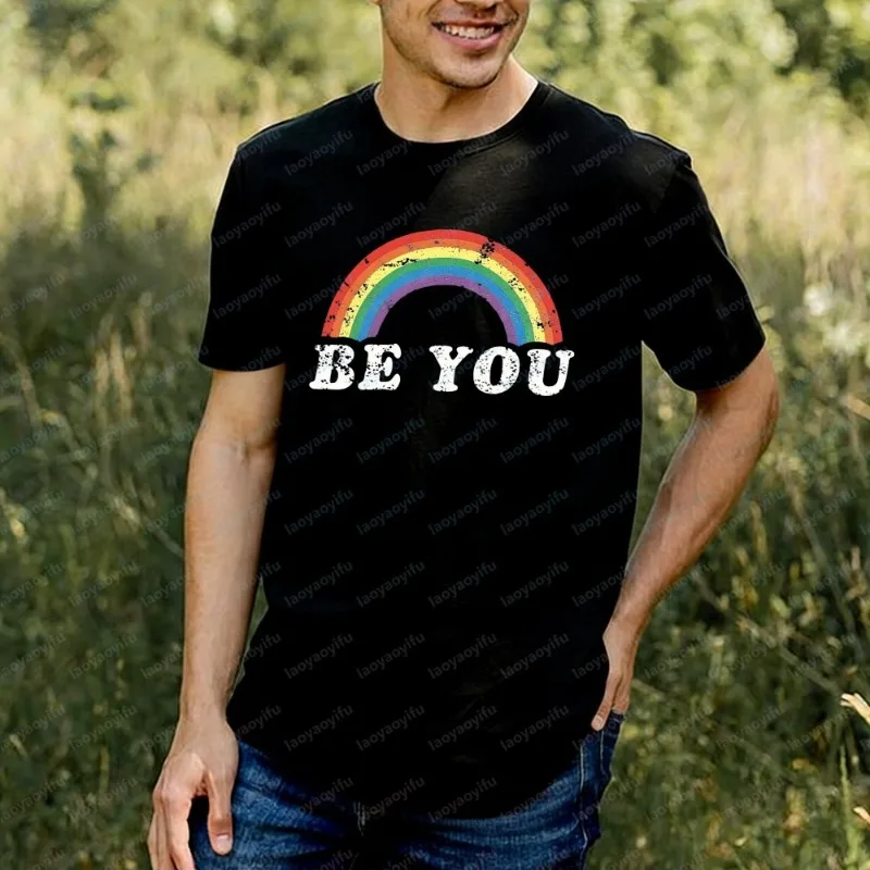 Pride Shirts for Men's LGBT T-Shirt BE YOU Rainbow Heart Graphic Short Sleeve Gay Pride Tee TopsTrendy Classic LGBTQ Graphic Tee