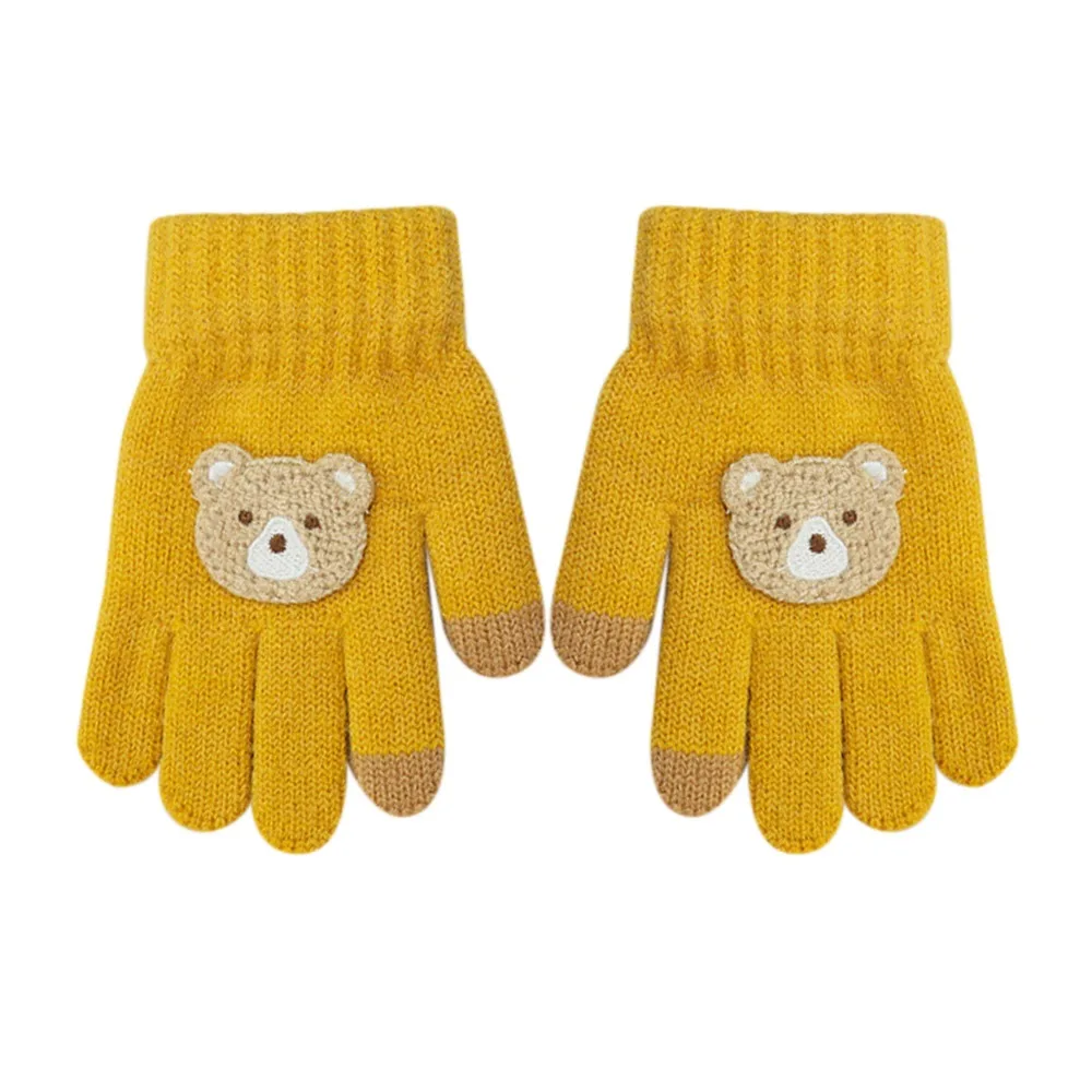 

Cartoon Bear Children Baby Kids Gloves Thickened Windproof Boys Girls Warm Mittens Cold Proof Full Finger Hand Warmer