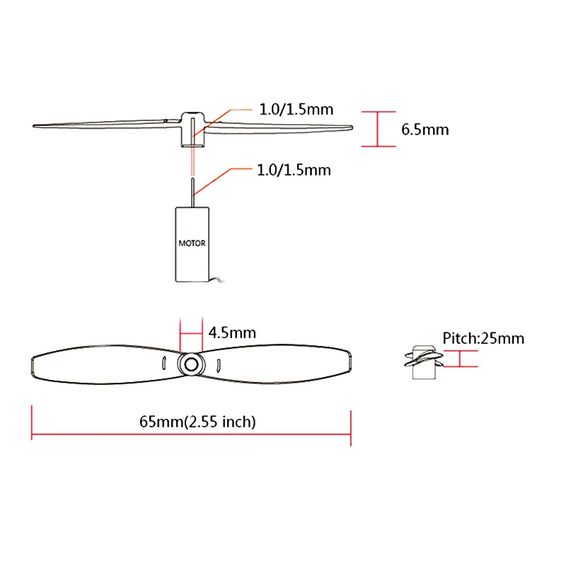 20PCS/10Pairs LDARC 65MM 2-Blade Propeller CW CCW 1.5mm Mounting Hole 8520Motor for RC DIY FPV Racing Drone Parts Accessories