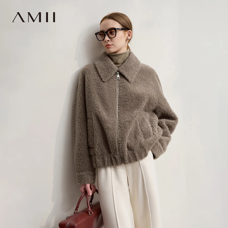 AMII معطف الفرو امرأة 2025 شتاء جديد عيد الميلاد الدافئة كامل الصوف فضفاض جاكيت زيبرا ملابس نسائية غير رسمية متعددة الاستخدامات 12544008