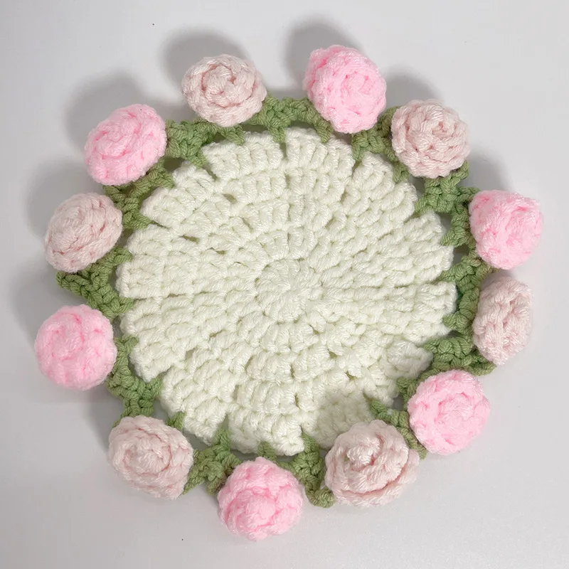 For Daily Beverage Use 5.9in Flower Crochet Coaster Coaster Yarn Drink Coaster Soft Touch for surface Heat Insulation