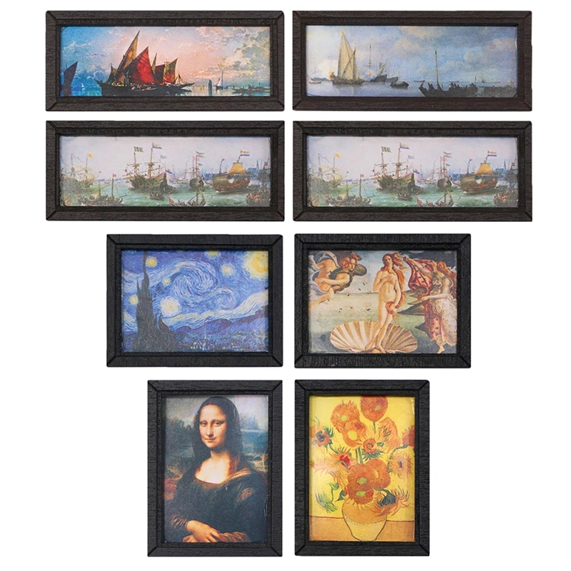 8 قطعة/المجموعة 1:12 دمية مصغرة خمر النفط اللوحة جدارية صور جدار صورة المشهد ديكور بيت الدمية الملحقات