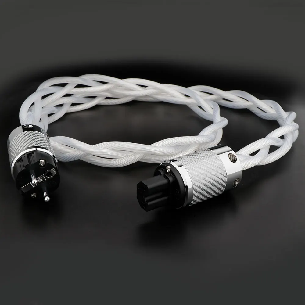 HiFi Silver Power Cable 5N OCC Single Crystal US/EU AC Audiophile Audio Amplifier White Carbon Fiber Rhodium Plating Plug