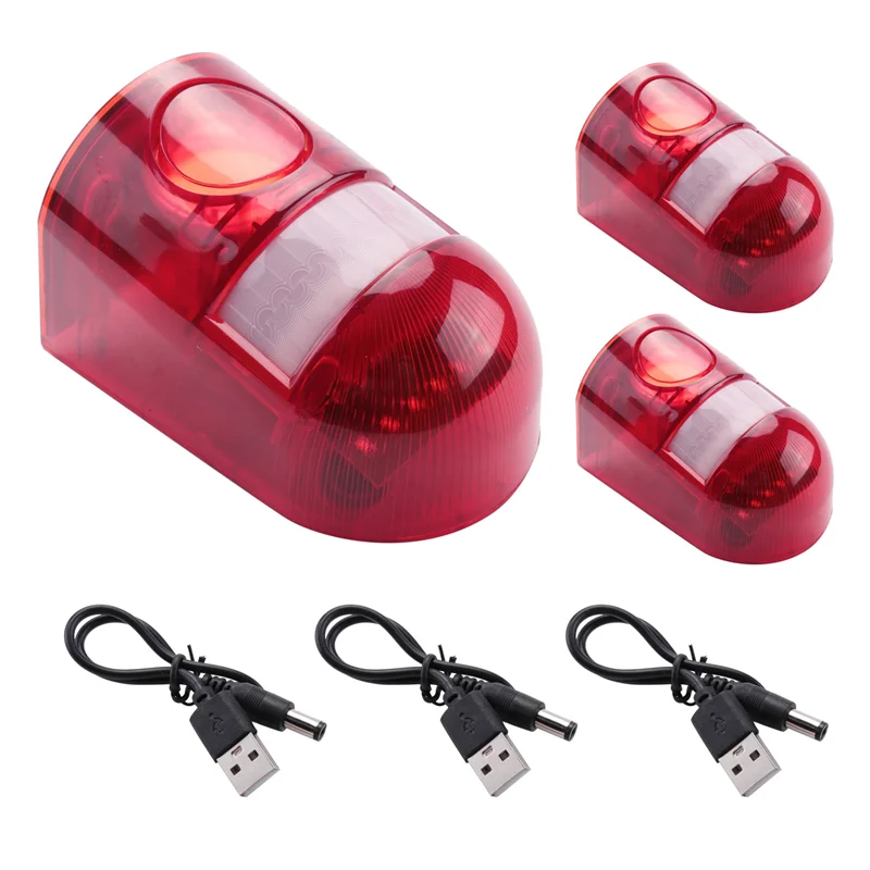 ABMF-3 Pack Solar Strobe Light With Motion Sensor Alarm 129DB Sound Security Siren IP65 Waterproof For Villa Farm Yard Garden