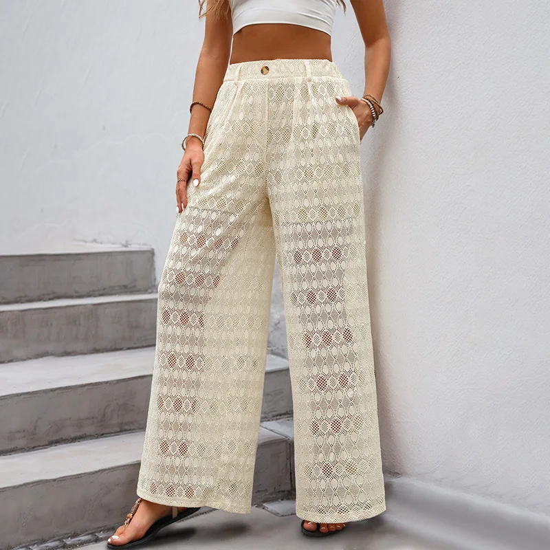 Lace Pants 2025 Summer Casual High Waisted Wide Leg Pants for Women Streetwear Trousers Harajuku