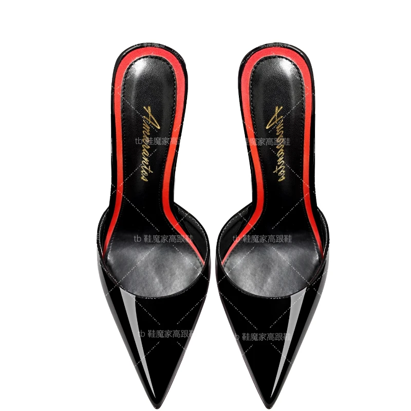 2025 New Baotou Sandals, Women's Pointed High Heels, Ultra fine Heels, One line Back Empty Half Slippers for External Wearing