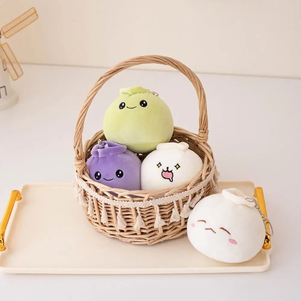 Funny Soft Dolls Rice Bao Plush Face Food Key Holder Steamed Stuffed Bun Bao Zi Cartoon Plush Dumplings Keychain Bag Pendant