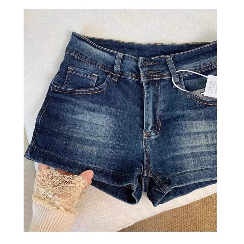 New Sexy Hot Girl Low-waist Retro Blue Denim Shorts 2026 Summer Women's Fashion Slimming A-line Mini Shorts view 5