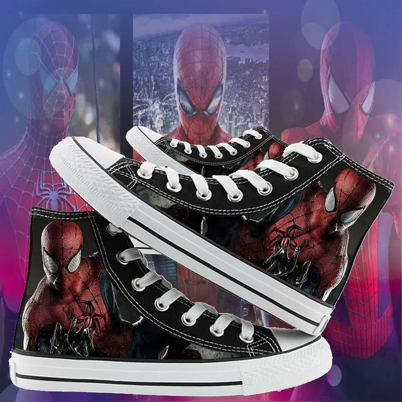

Человек-паук Marvel Мстители мультфильм аниме каракули принт высокие дышащие парусиновые повседневные туфли подарок на день рождения оптовая продажа