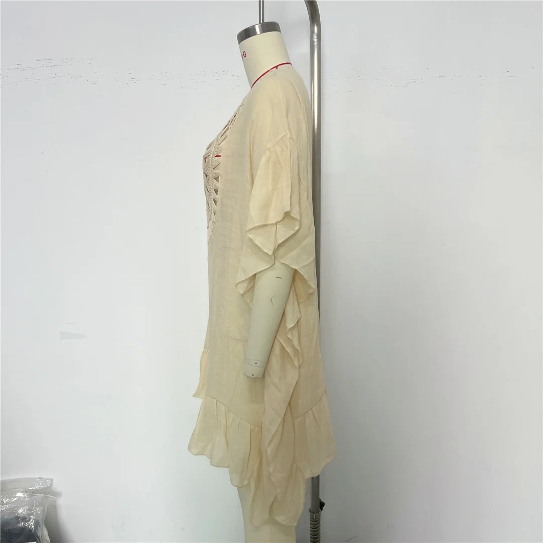 Halbarm-Tunika mit Ausschnitten und Rundhalsausschnitt, gehäkelt, als Strandkleid oder Strandüberwurf, Strandmode, Damen, K8576 – Detail 13
