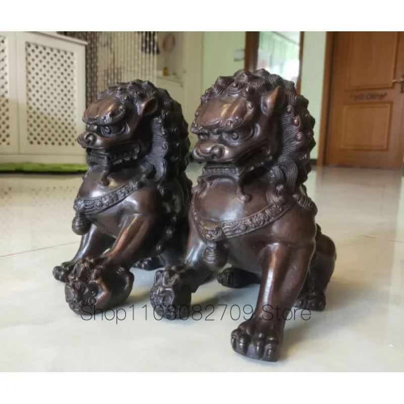 Imagem -03 - Bronze Cobre Leão Fengshui Porta Lions fu Foo Cães Estátua Par Estátua 8