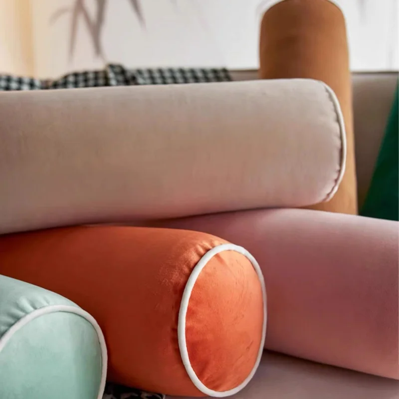 Long Round Pillows Luxury Soft Velvet Cushions Candy Color Decorative Pillow For Sofa Chair Bedding Home Decoration