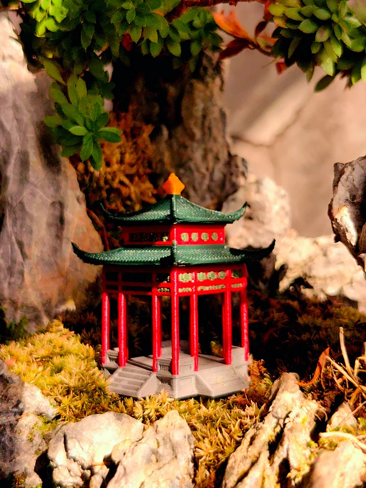 Chinese Ancient Architecture Model Lotus Pavilion Small Decoration, Rockery Aquarium Micro Landscape, Bonsai Study, Landscape Ho