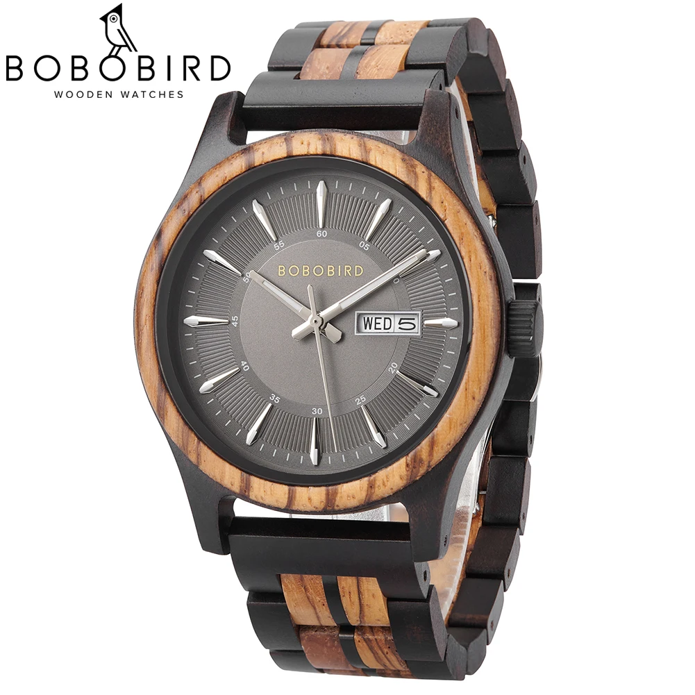 カスタムメンズ木製腕時計ファッションクロノグラフクォーツスポーツ腕時計時計ボボバードクルミ木製腕時計男性ドロップシッピング