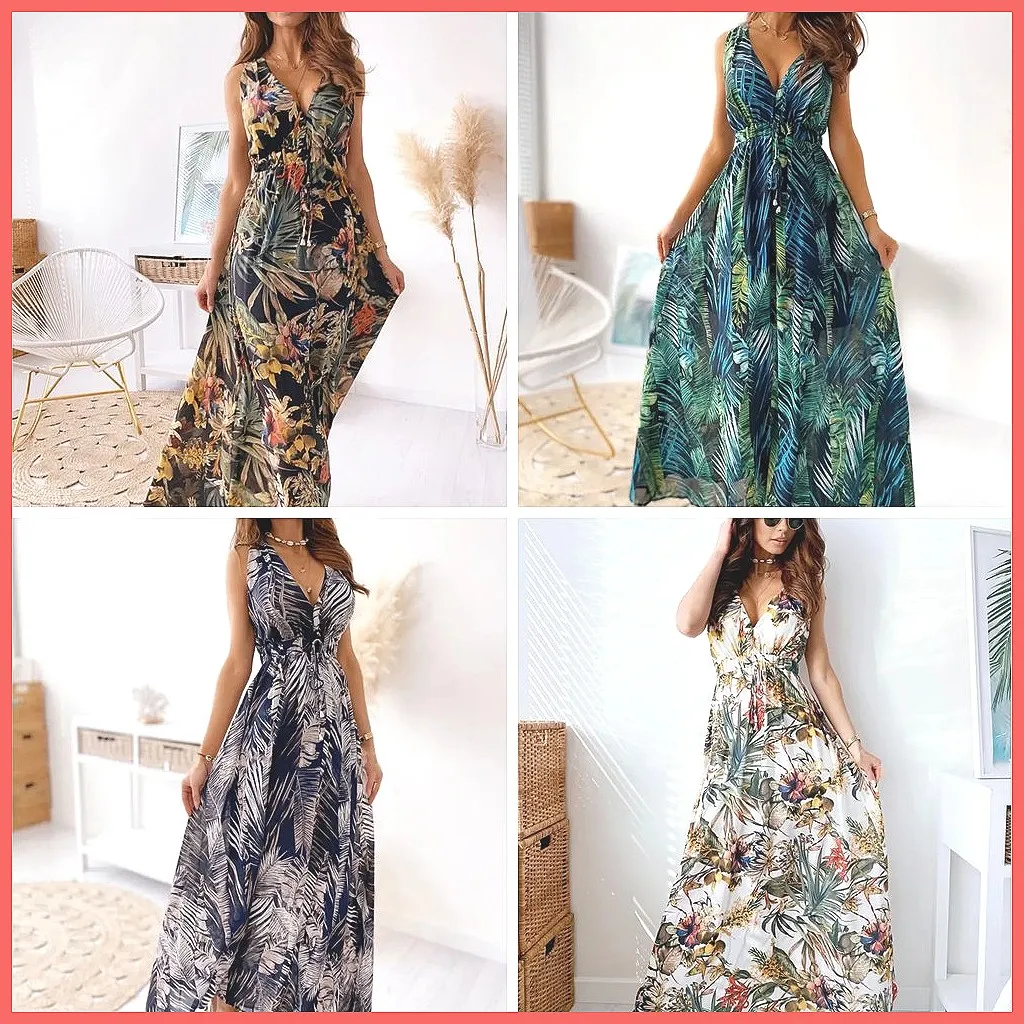 

Fashion Women's Summer Dress V-Neck Sleeveless Bareback Casual Loose Elegant