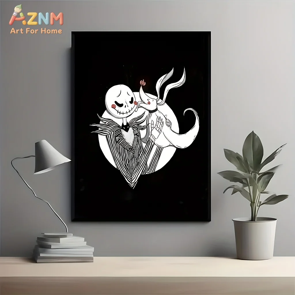 AZNM - Lienzo decorativo sin marco con diseño de Jack Skellington y Zero Ghost Dog, diseño de Pesadilla Antes de Navidad, decoración para el hogar, Halloween