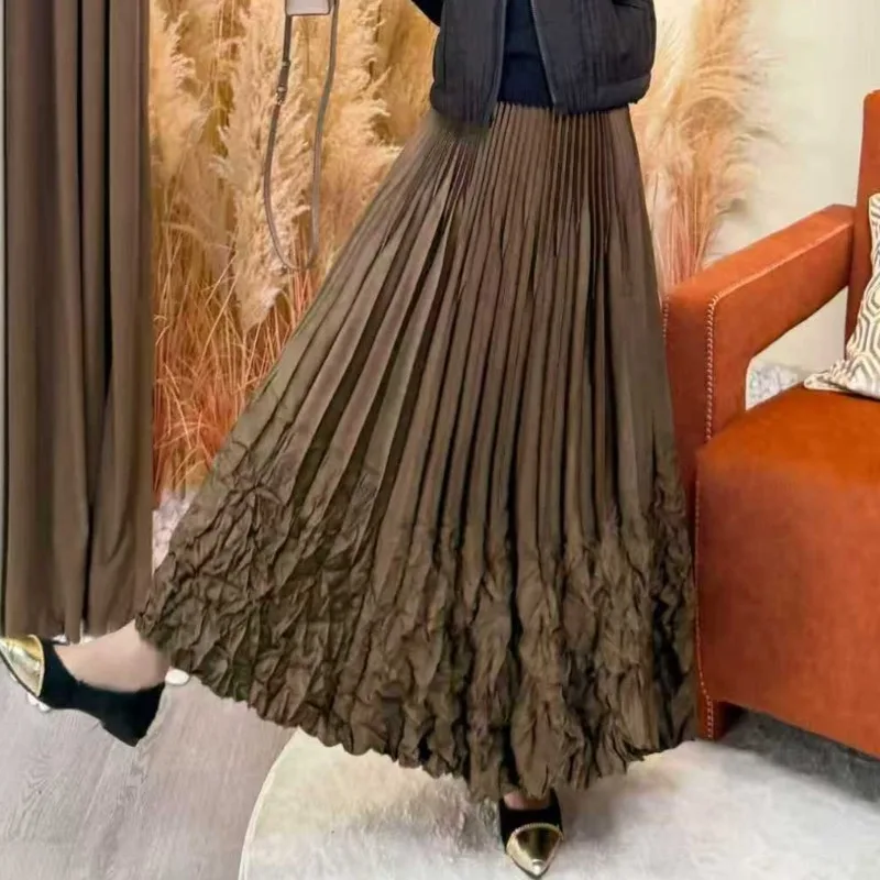 

Miyake Folds 2025 Autumn Winter New Half-skirt Solid Color Temperament Gentle Office Commuting Long Skirt Match with Coat